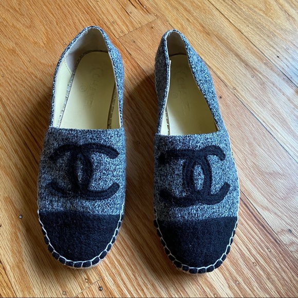CHANEL Shoes - Chanel CC Wool Gray and Black Espadrilles